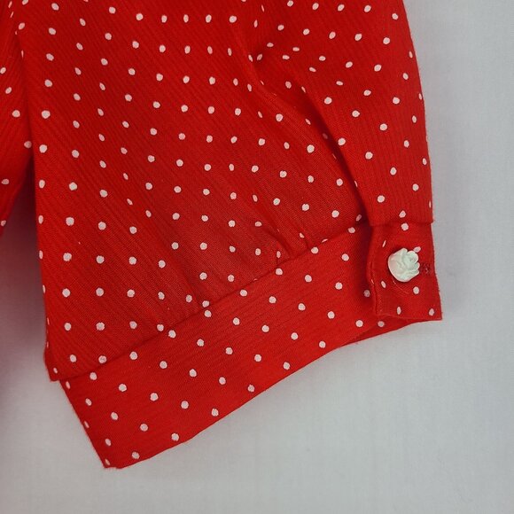 Jody T of California Vintage Red Dress White Polka Dots Lace Collar Rose Buttons - Picture 8 of 12